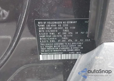 2016 Volkswagen Tiguan S из США, поврежденный, VIN WVGBV7AX4GW564591